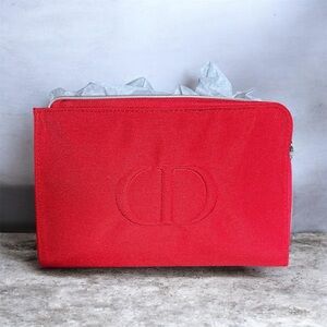 Christian Dior Vibrant Red Cosmetic Pouch with makeup